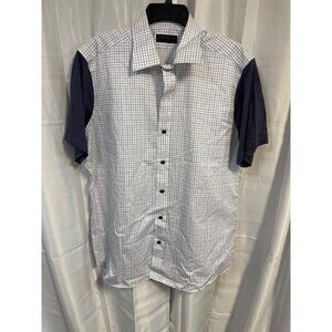 Stitched Shirt Men's XL White/Blue Check  Button-Up Shirt With Navy Sleeves